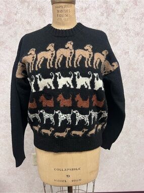 Vintage Jan Horrox Wool Dog Pattern Knit Sweater